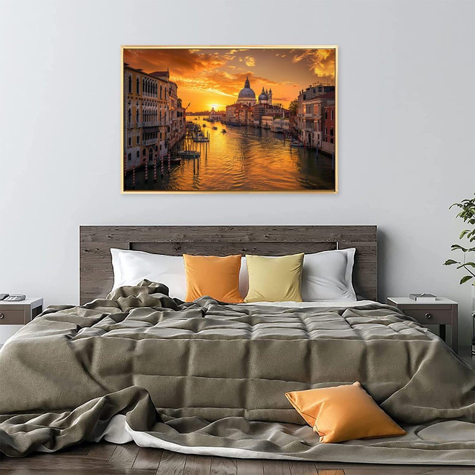 油彩画 ヴェネツィア 運河風景 絵画 額縁付き インテリア アート 匿名発送 絵画 風景画(街並み) イタリア ヴェネツィアの運河 インテリア